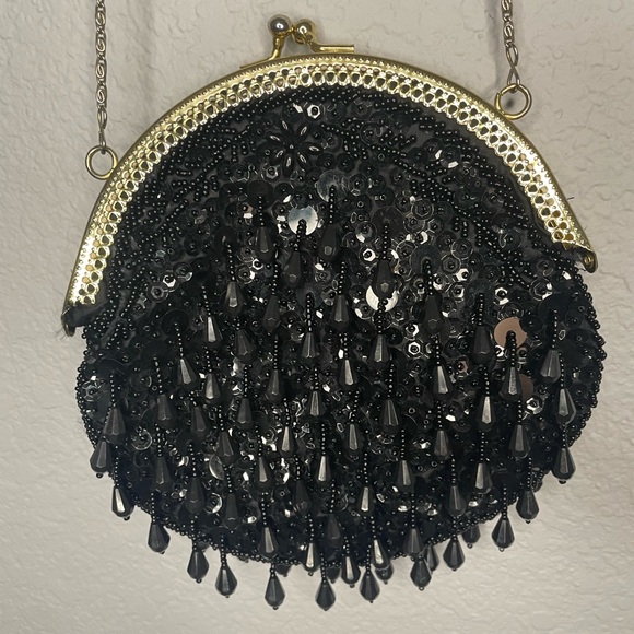 Vintage 1960s Beaded Black Evening Bag - Picture 4 of 7